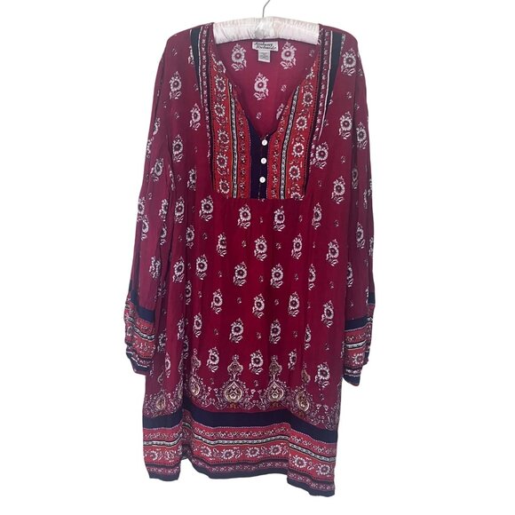 Anthony Richards Burgundy Floral Print Long Sleeve Boho Flowy Tunic Dress -18W - Picture 1 of 8